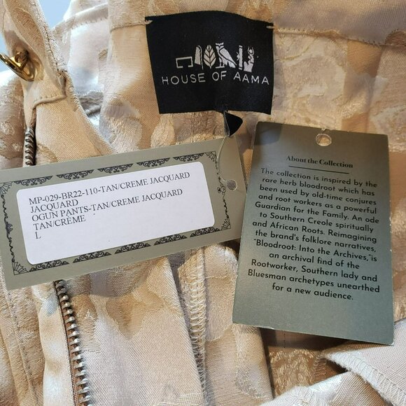 House of AAMA Mens Cherub Ogun Military Pants Tan Creme Jacquard Floral Print - Picture 5 of 15